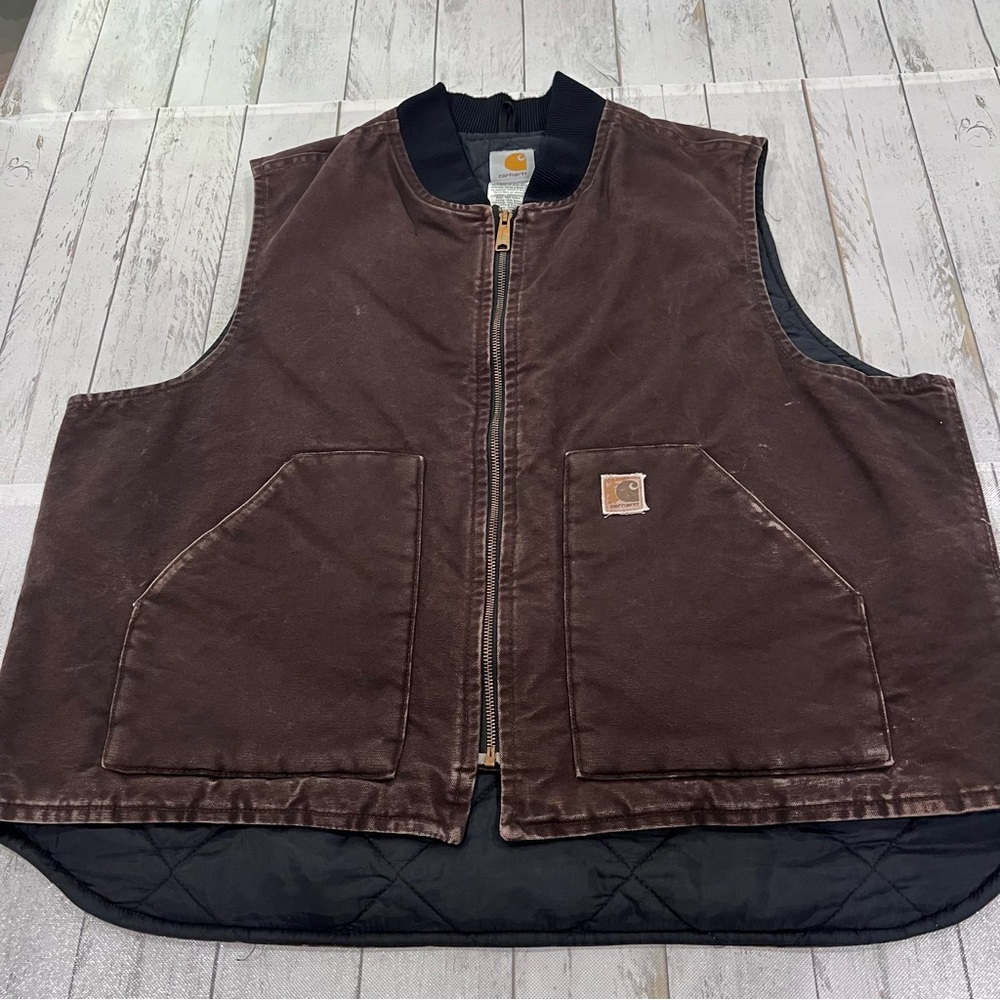 Carhartt V02 DKB Sandstone Duck Arctic Quilt Lined Vest Dark Brown 2XL